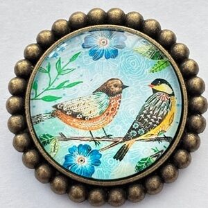 Retro Bird Print Handmade Brooch, NWT